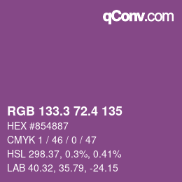 カラーコード: RGB 133.3 72.4 135 | qconv.com
