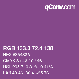 カラーコード: RGB 133.3 72.4 138 | qconv.com