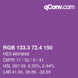 カラーコード: RGB 133.3 72.4 150 | qconv.com