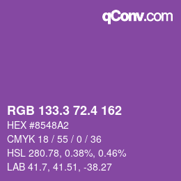 カラーコード: RGB 133.3 72.4 162 | qconv.com