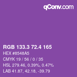 カラーコード: RGB 133.3 72.4 165 | qconv.com