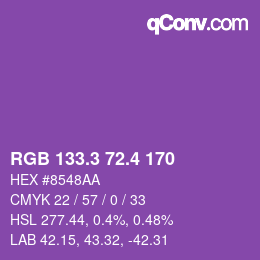カラーコード: RGB 133.3 72.4 170 | qconv.com