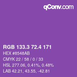 カラーコード: RGB 133.3 72.4 171 | qconv.com