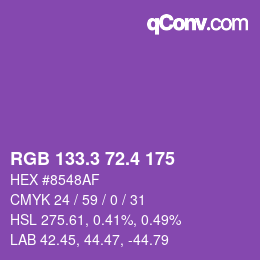 カラーコード: RGB 133.3 72.4 175 | qconv.com