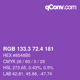 カラーコード: RGB 133.3 72.4 181 | qconv.com