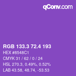 カラーコード: RGB 133.3 72.4 193 | qconv.com