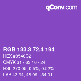 カラーコード: RGB 133.3 72.4 194 | qconv.com