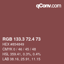 カラーコード: RGB 133.3 72.4 73 | qconv.com