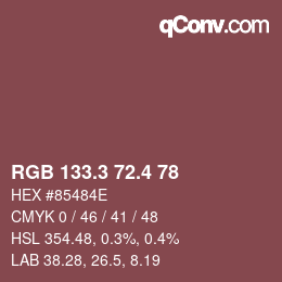 カラーコード: RGB 133.3 72.4 78 | qconv.com