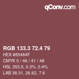 カラーコード: RGB 133.3 72.4 79 | qconv.com