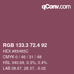 カラーコード: RGB 133.3 72.4 92 | qconv.com