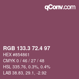 カラーコード: RGB 133.3 72.4 97 | qconv.com
