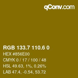 カラーコード: RGB 133.7 110.6 0 | qconv.com