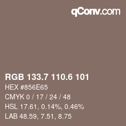 カラーコード: RGB 133.7 110.6 101 | qconv.com