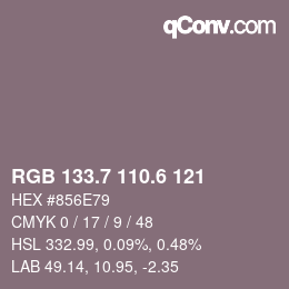 カラーコード: RGB 133.7 110.6 121 | qconv.com