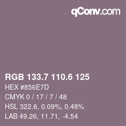 カラーコード: RGB 133.7 110.6 125 | qconv.com
