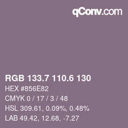 カラーコード: RGB 133.7 110.6 130 | qconv.com