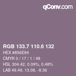 カラーコード: RGB 133.7 110.6 132 | qconv.com