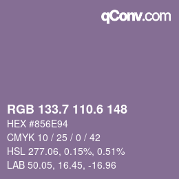 カラーコード: RGB 133.7 110.6 148 | qconv.com