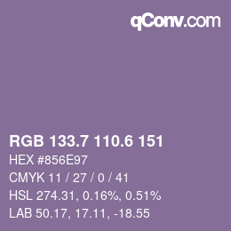 カラーコード: RGB 133.7 110.6 151 | qconv.com