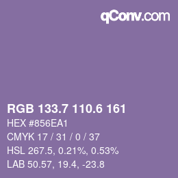 カラーコード: RGB 133.7 110.6 161 | qconv.com