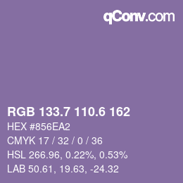 カラーコード: RGB 133.7 110.6 162 | qconv.com