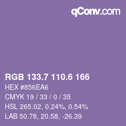 カラーコード: RGB 133.7 110.6 166 | qconv.com