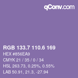 カラーコード: RGB 133.7 110.6 169 | qconv.com