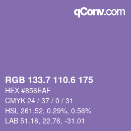 カラーコード: RGB 133.7 110.6 175 | qconv.com