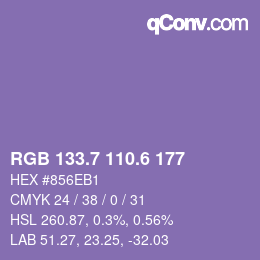カラーコード: RGB 133.7 110.6 177 | qconv.com