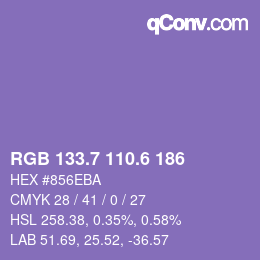カラーコード: RGB 133.7 110.6 186 | qconv.com