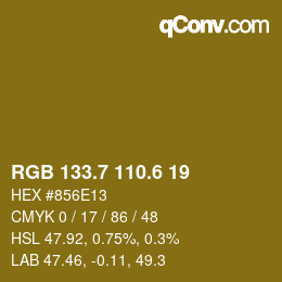 カラーコード: RGB 133.7 110.6 19 | qconv.com