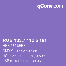 カラーコード: RGB 133.7 110.6 191 | qconv.com