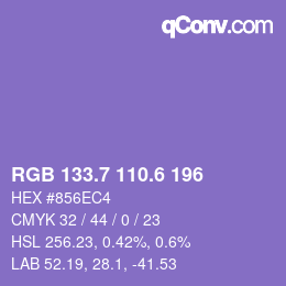 カラーコード: RGB 133.7 110.6 196 | qconv.com