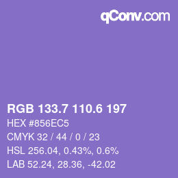 カラーコード: RGB 133.7 110.6 197 | qconv.com