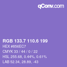 カラーコード: RGB 133.7 110.6 199 | qconv.com