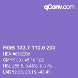 カラーコード: RGB 133.7 110.6 200 | qconv.com