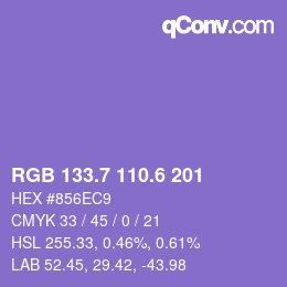 カラーコード: RGB 133.7 110.6 201 | qconv.com