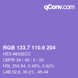 カラーコード: RGB 133.7 110.6 204 | qconv.com