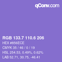 カラーコード: RGB 133.7 110.6 206 | qconv.com