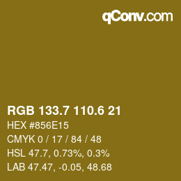 カラーコード: RGB 133.7 110.6 21 | qconv.com