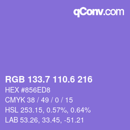 カラーコード: RGB 133.7 110.6 216 | qconv.com