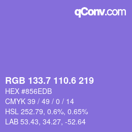 カラーコード: RGB 133.7 110.6 219 | qconv.com