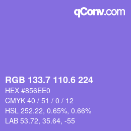 カラーコード: RGB 133.7 110.6 224 | qconv.com