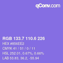 カラーコード: RGB 133.7 110.6 226 | qconv.com
