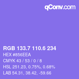 カラーコード: RGB 133.7 110.6 234 | qconv.com