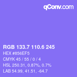 カラーコード: RGB 133.7 110.6 245 | qconv.com