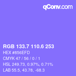 カラーコード: RGB 133.7 110.6 253 | qconv.com