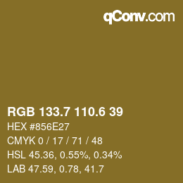 カラーコード: RGB 133.7 110.6 39 | qconv.com