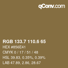 カラーコード: RGB 133.7 110.6 65 | qconv.com
